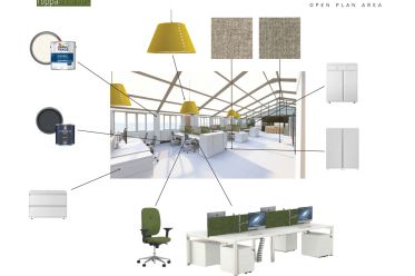 mood board from interior designer Flippa Interiors for a modern open plan office